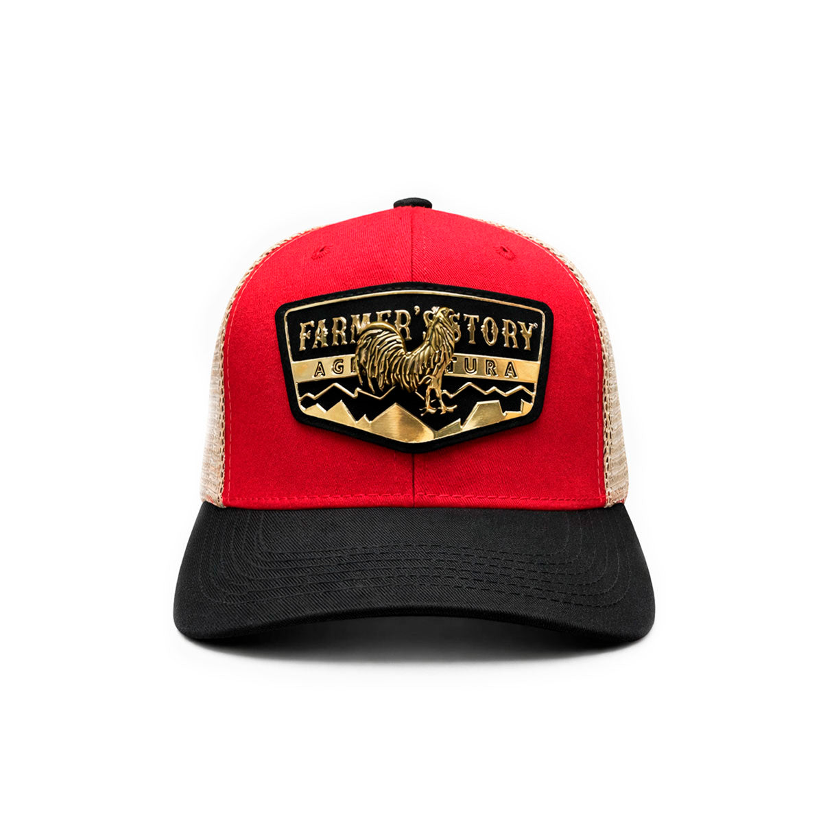 Gorra Knite Farmer Rooster Gold Trucker Gallo Oro Ajustable rojo
