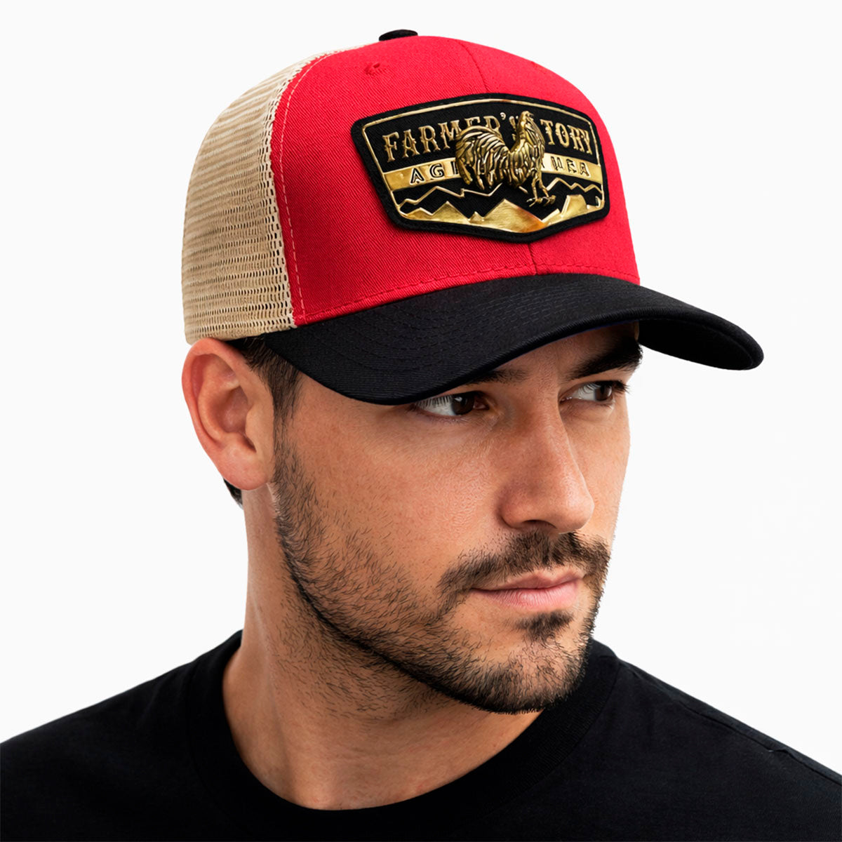 Gorra Knite Farmer Rooster Gold Trucker Gallo Oro Ajustable rojo