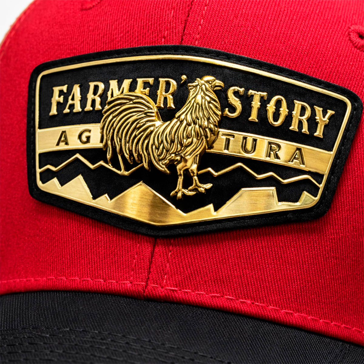 Gorra Knite Farmer Rooster Gold Trucker Gallo Oro Ajustable rojo