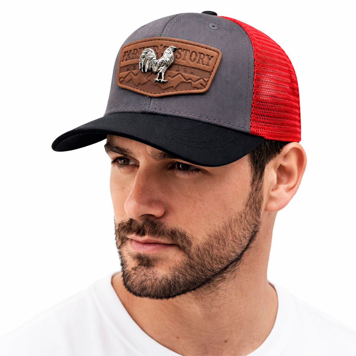 Gorra Knite Farmer Rooster Silver Trucker Plata Ajustable rojo