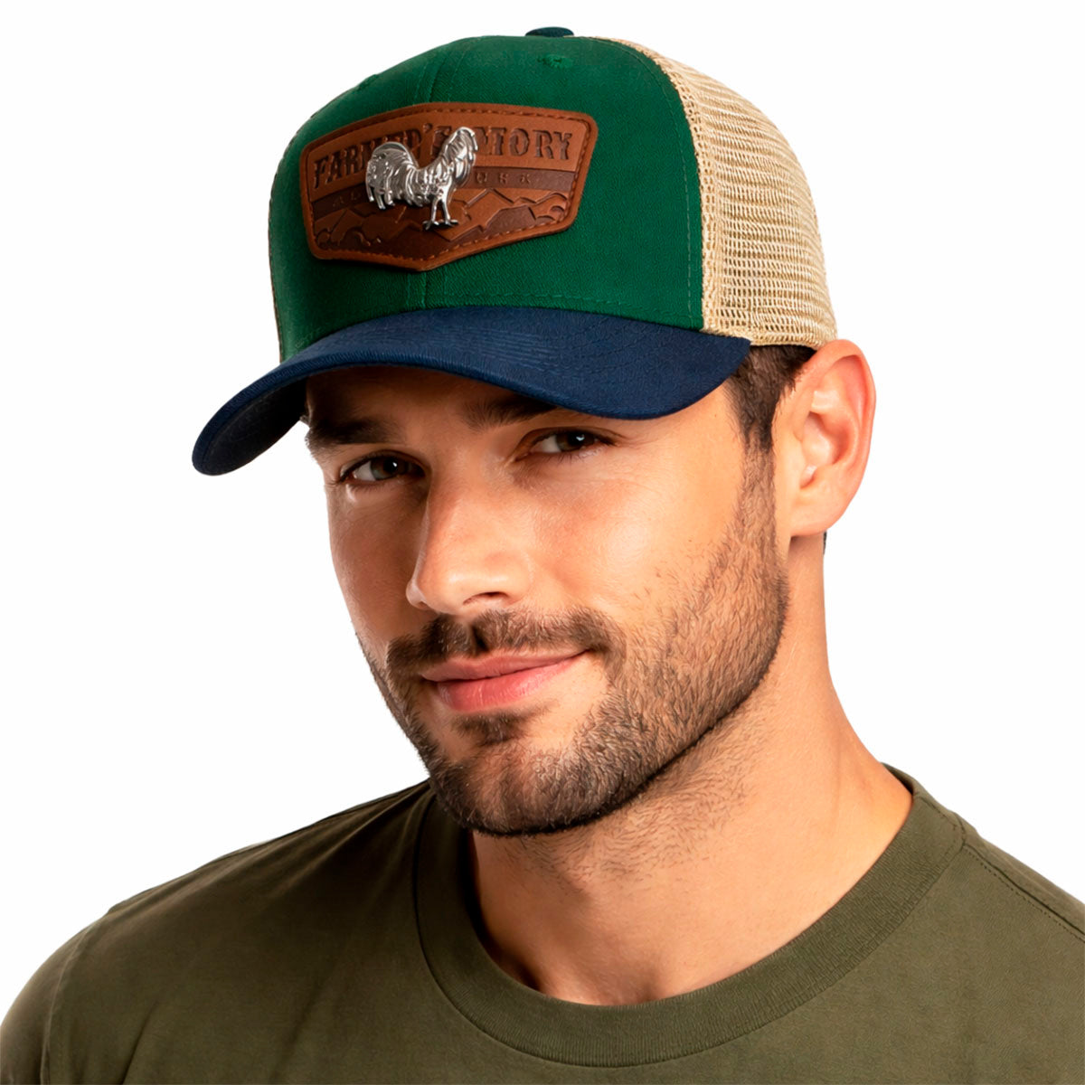 Gorra Knite Farmer Rooster Silver Trucker Plata Ajustable verde