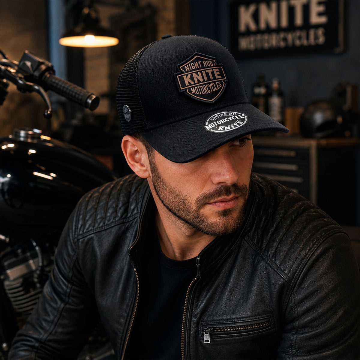Gorra Knite Night Rod Two Trucker Motociclista Negra