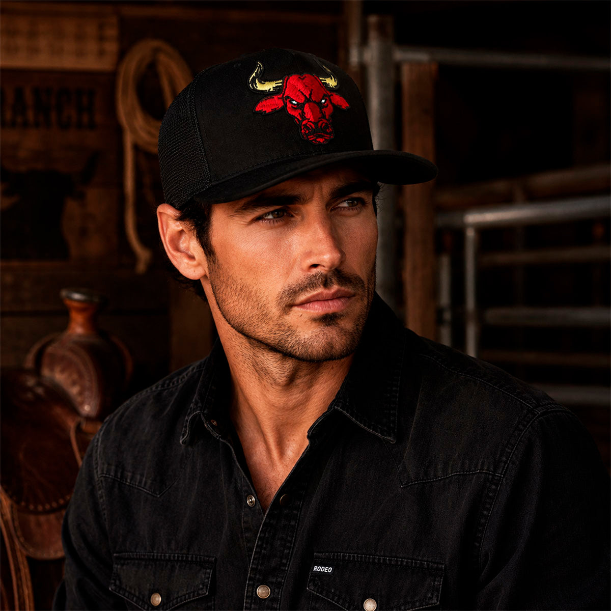 Gorra Trucker Negra Hombre Livestock Mad Bull Original negro