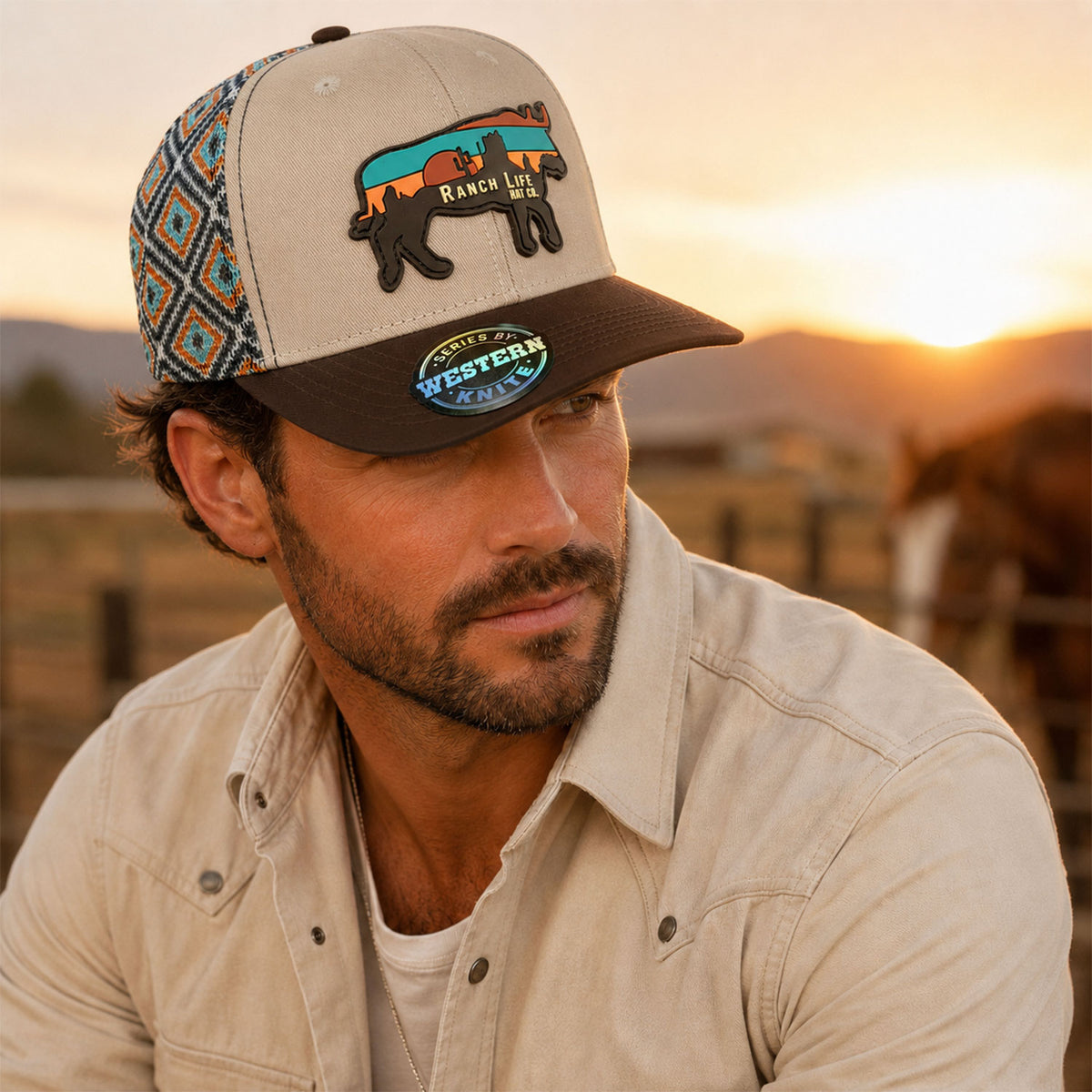 Gorra Hombre Knite Desert Longhorn Trucker Marron Vaquera