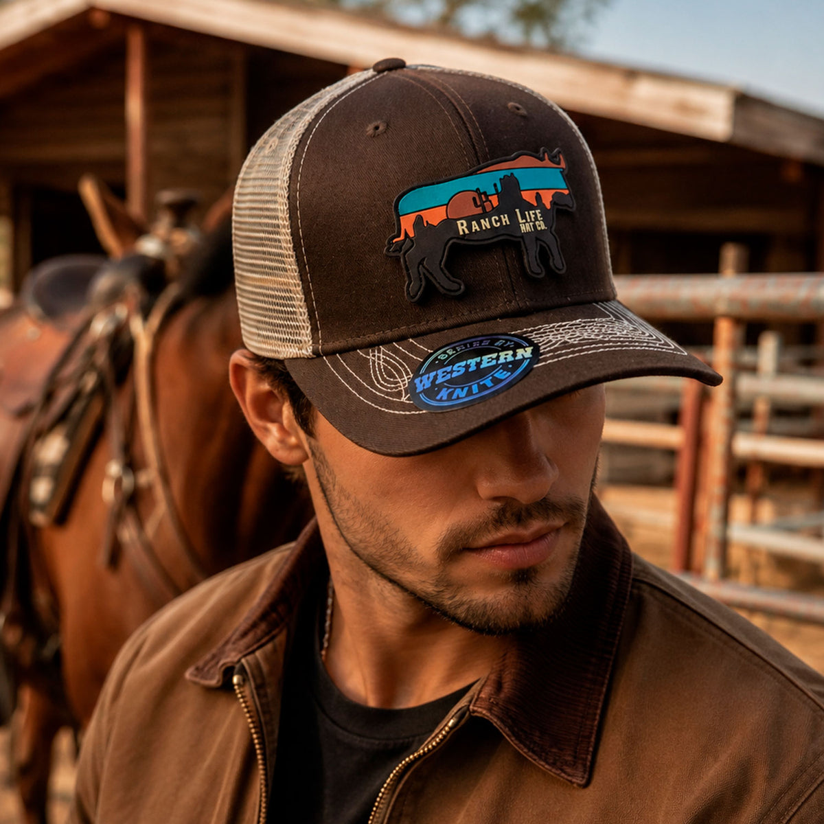 Gorra Hombre Knite Desert Longhorn Trucker Marron Vaquera