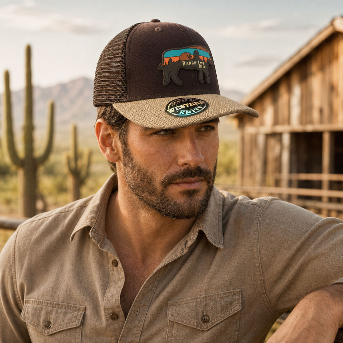 Gorra Hombre Knite Desert Longhorn Trucker Marron Vaquera