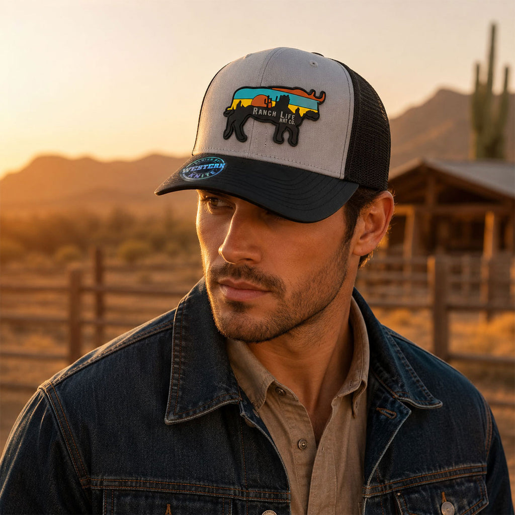 Gorra Hombre Knite Desert Longhorn Trucker Negro Vaquera