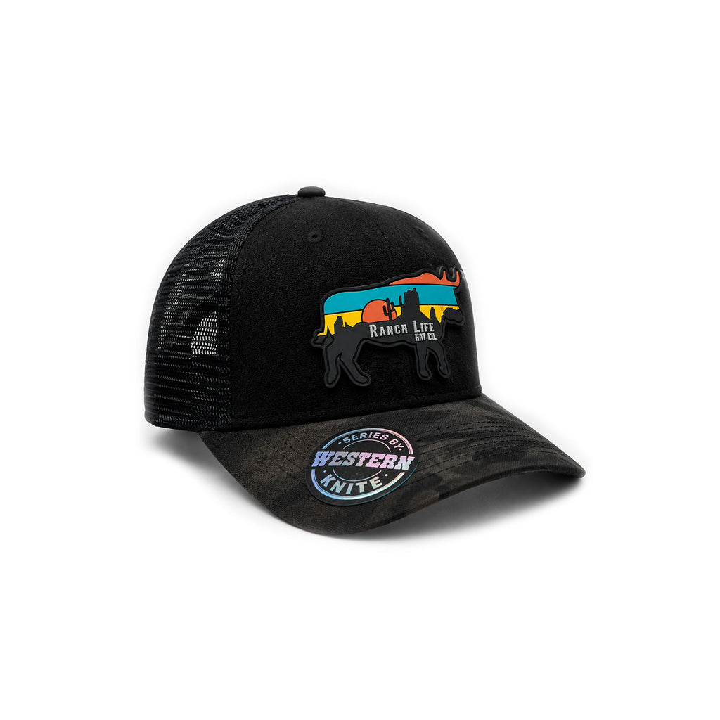 Gorra Hombre Knite Desert Longhorn Trucker Negro Vaquera