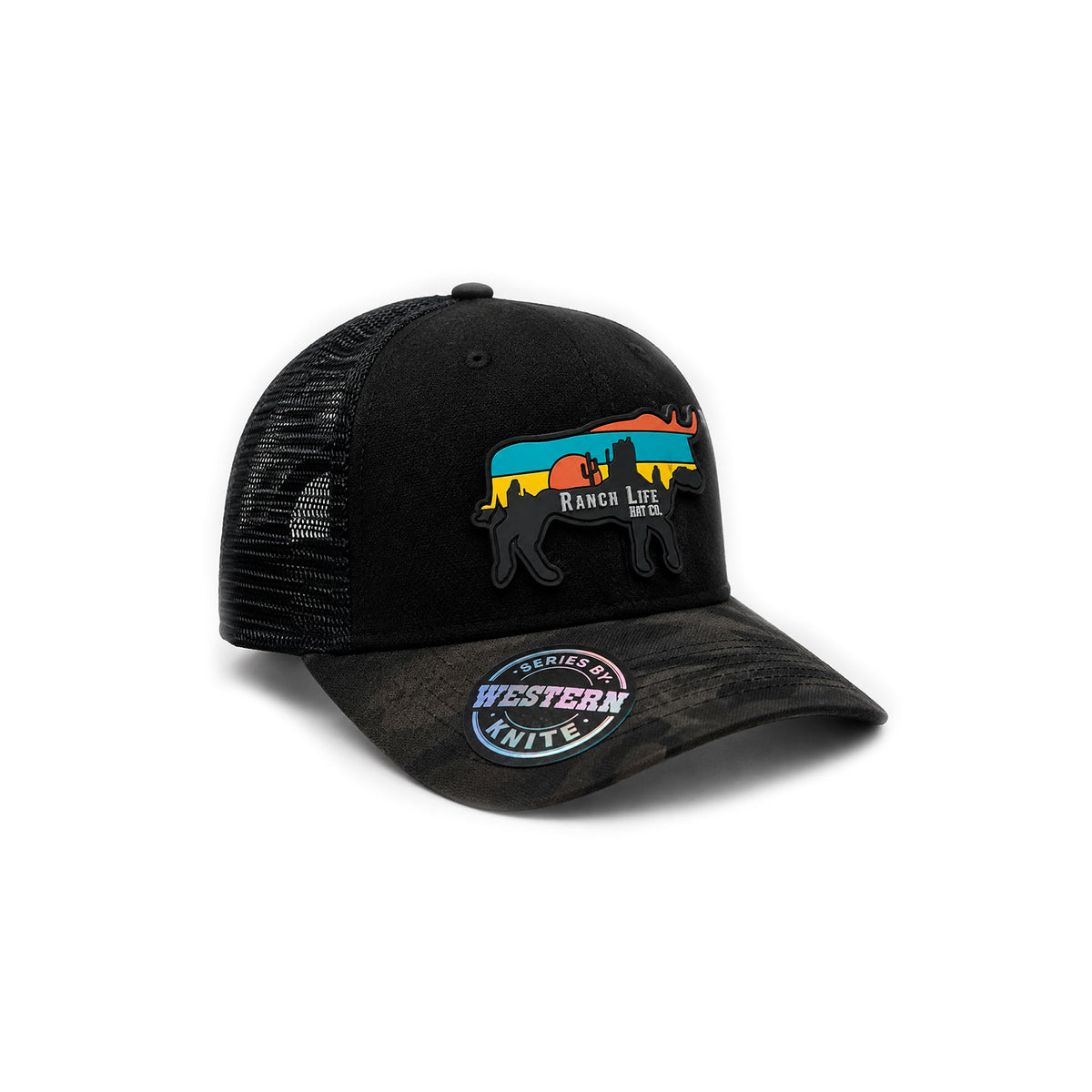 Gorra Hombre Knite Desert Longhorn Trucker Negro Vaquera