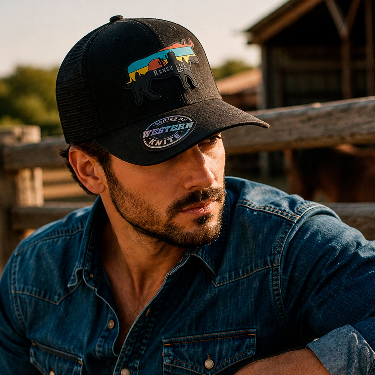 Gorra Hombre Knite Desert Longhorn Trucker Negro Vaquera