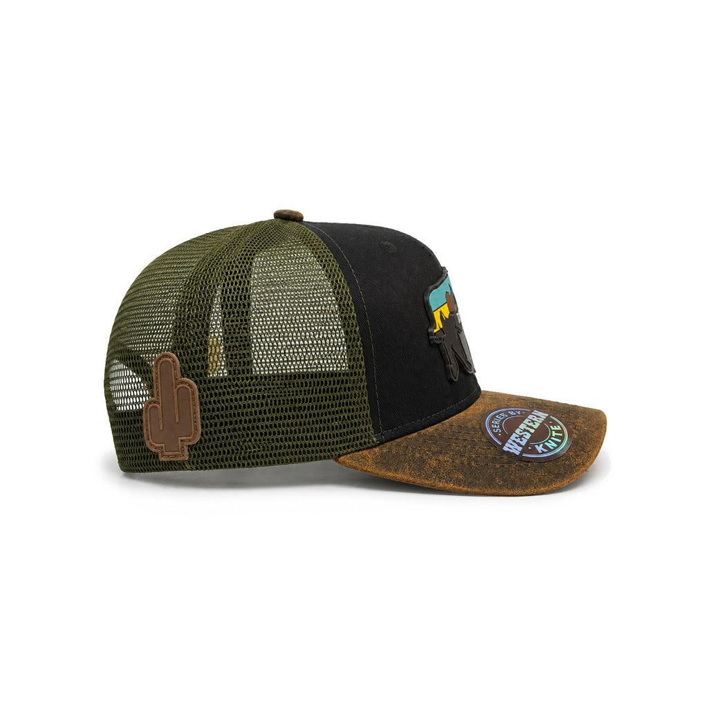 Gorra Hombre Knite Desert Longhorn Trucker Negro Vaquera