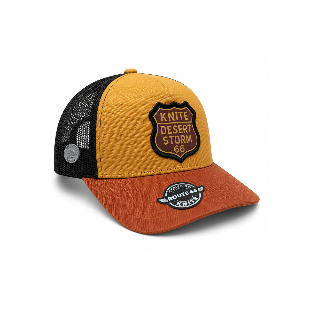 Knite Gorra Trucker Route 66 Desert Storm Tono Arena Visera Mostaza Malla Biker