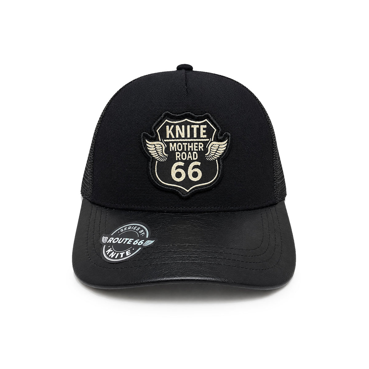 Knite Gorra Trucker Route 66 Mother Negra con Visera Tipo Piel y Malla Biker