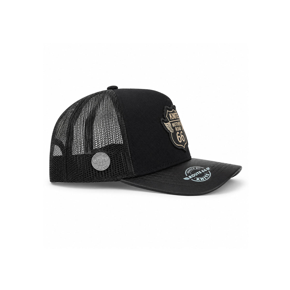 Knite Gorra Trucker Route 66 Mother Negra con Visera Tipo Piel y Malla Biker
