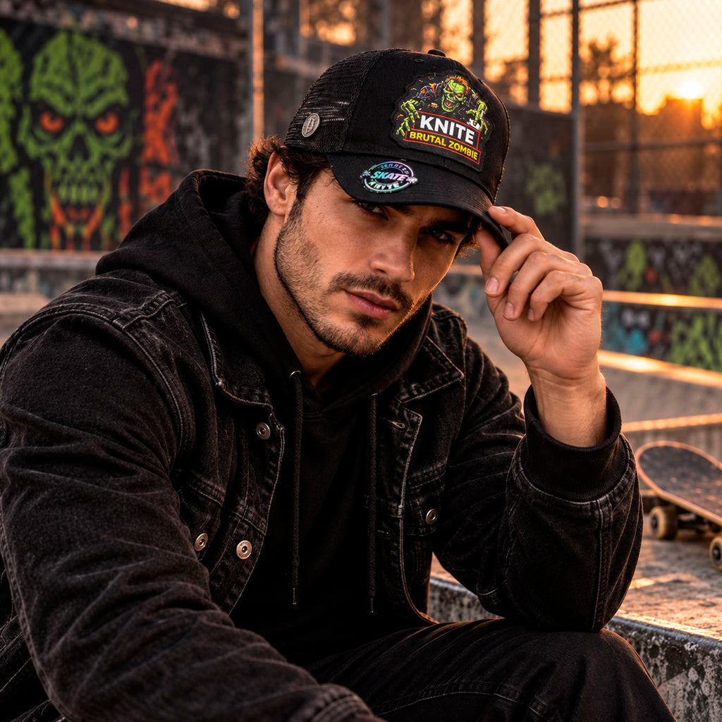 Gorra Knite SkateNegra Hombre Brutal Zombie Impreso
