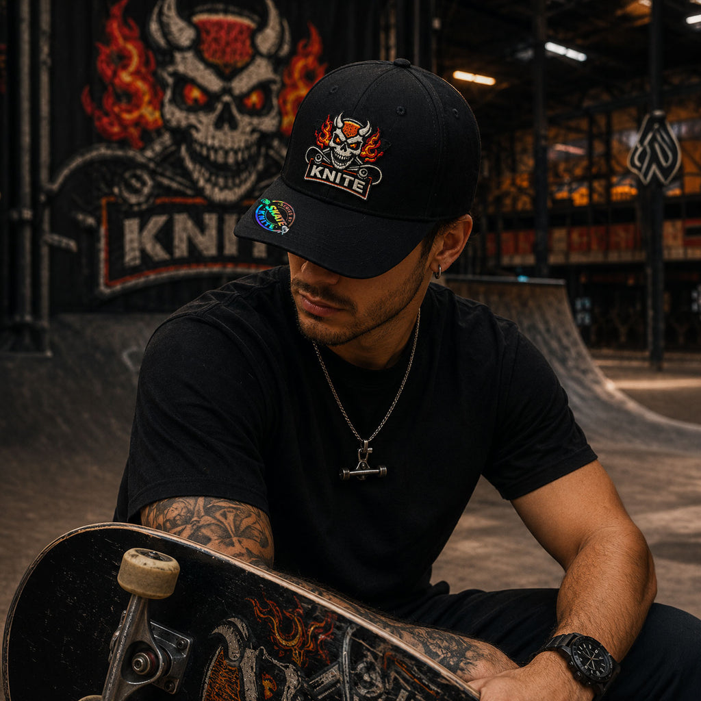 Gorra Bordada Negra Para Hombre Snapback Skate Knite Devil