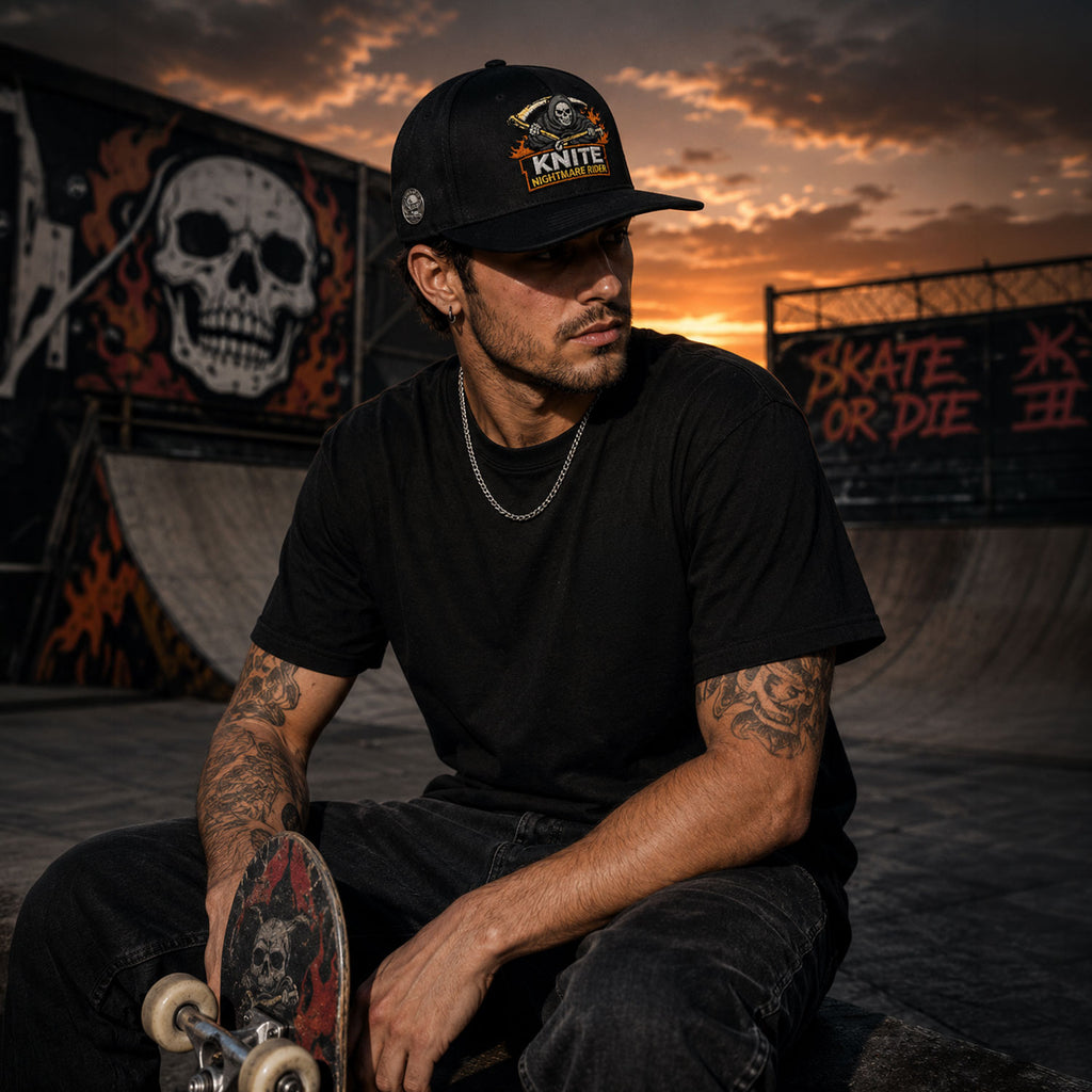 Gorra Bordada Negra Para Hombre KNITE Nightmare Rider