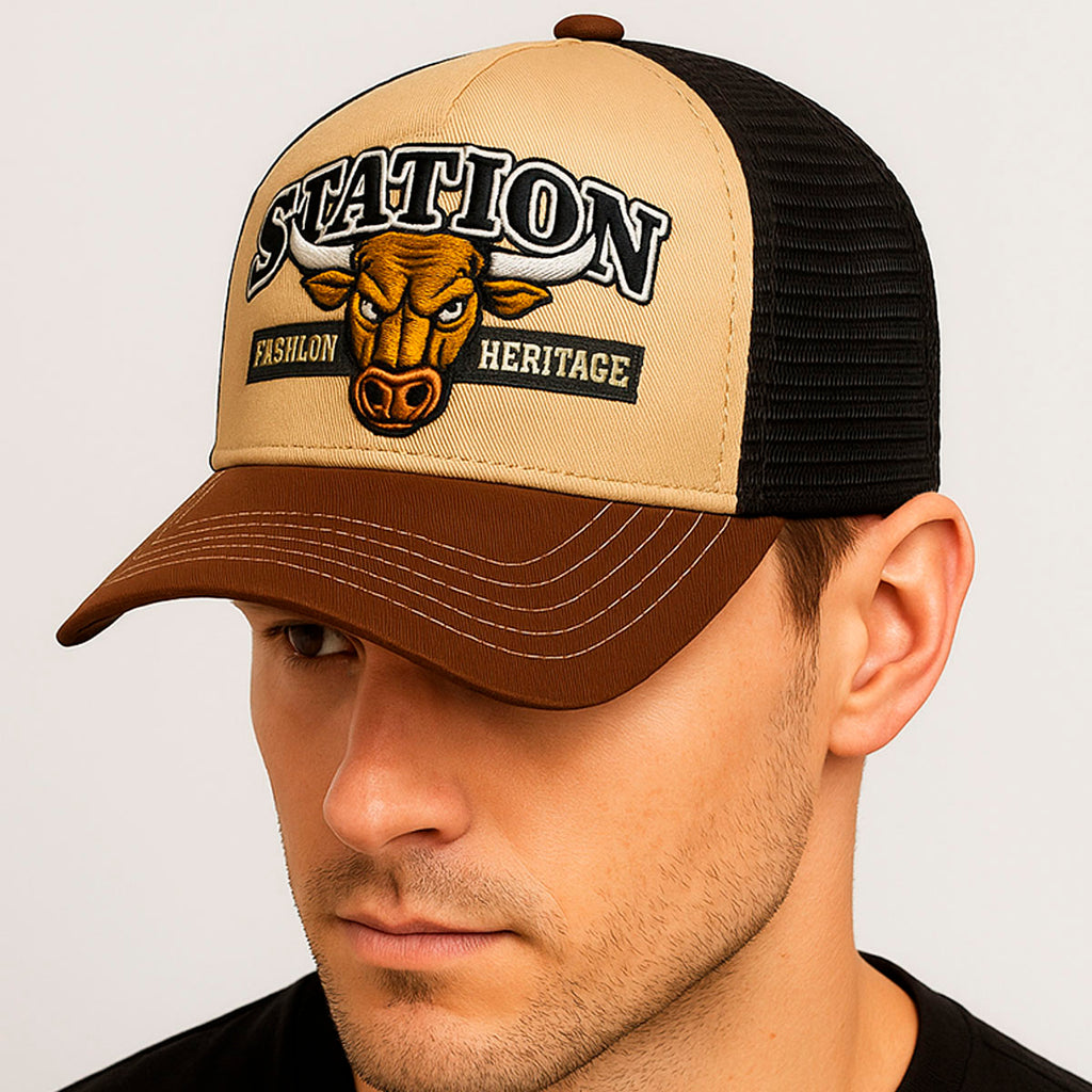 Gorra camionera Station Bull Knite malla visera curva-Unitalla