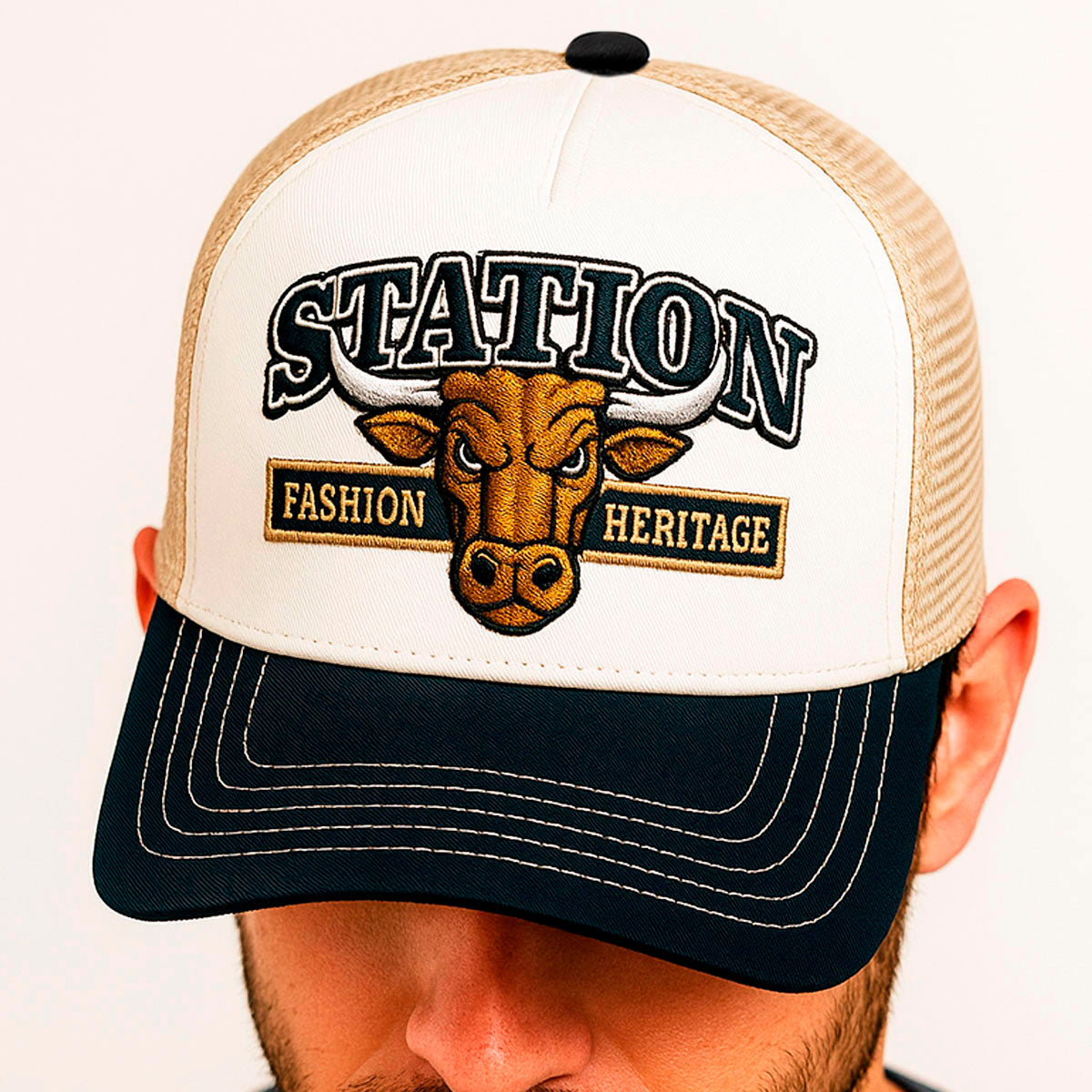 Gorra camionera Station Bull Knite malla visera curva-Unitalla