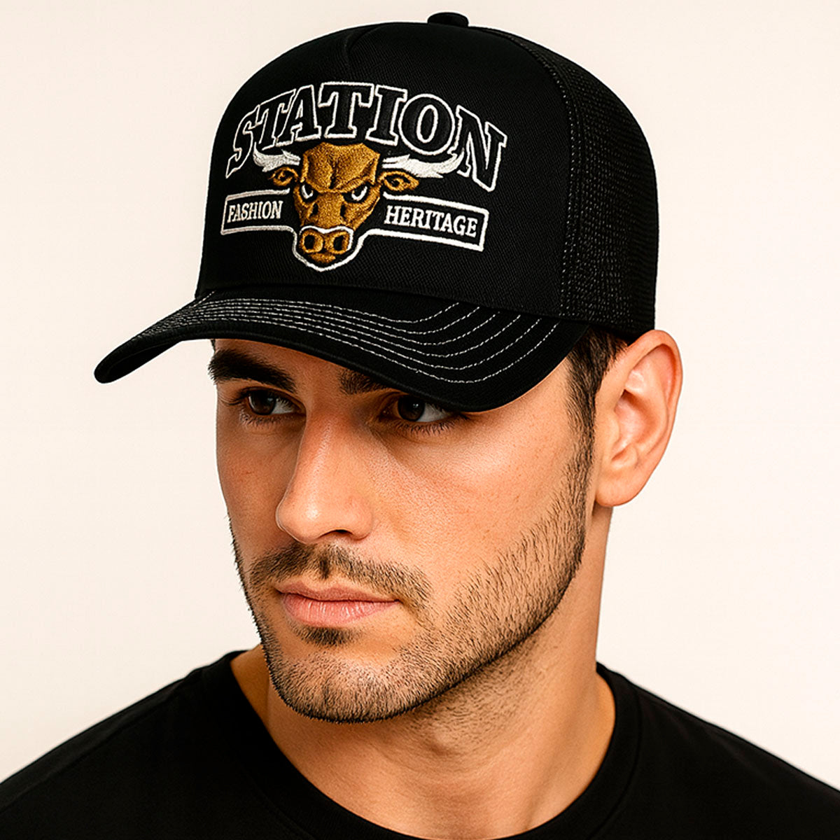 Gorra camionera Station Bull Knite malla visera curva-Unitalla