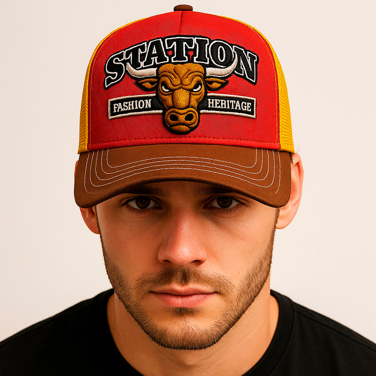 Gorra camionera Station Bull Knite malla visera curva-Unitalla