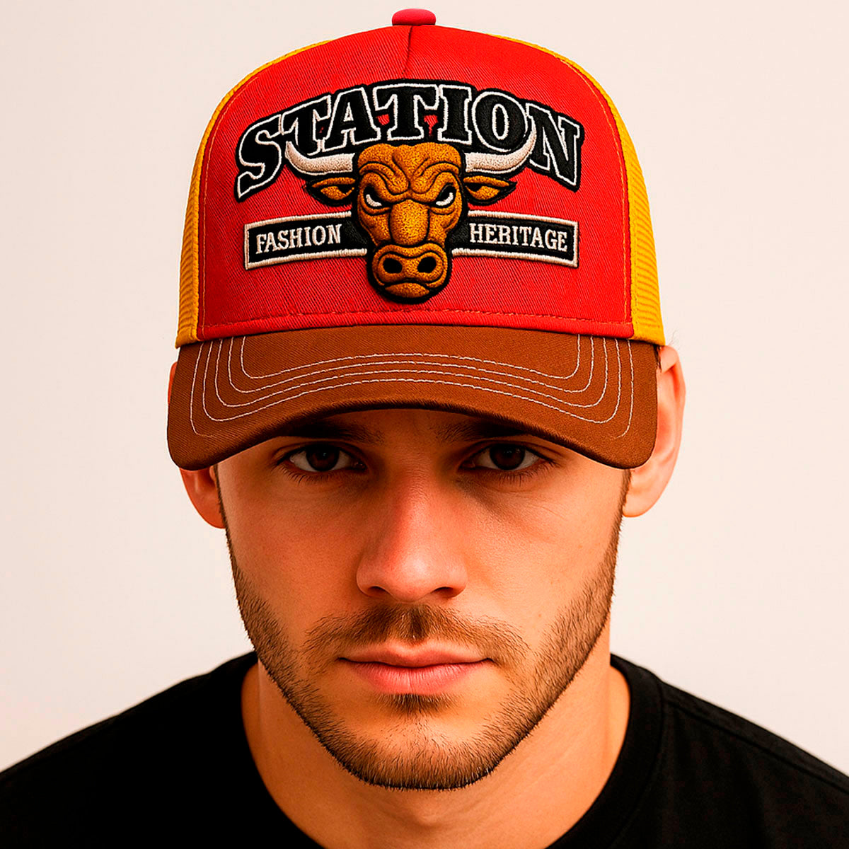 Gorra camionera Station Bull Knite malla visera curva-Unitalla