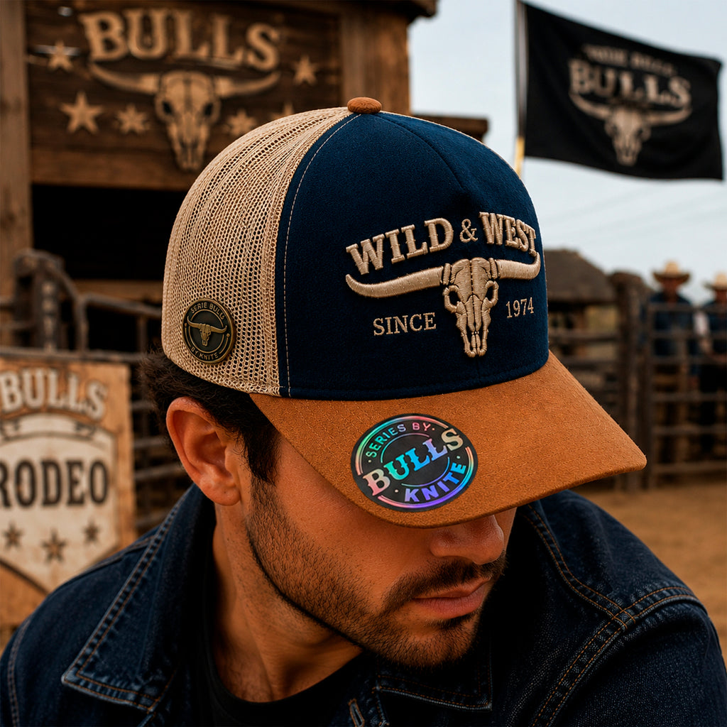 Gorra Knite Hombre Bulls Trucker Vaquero Skull gamuza