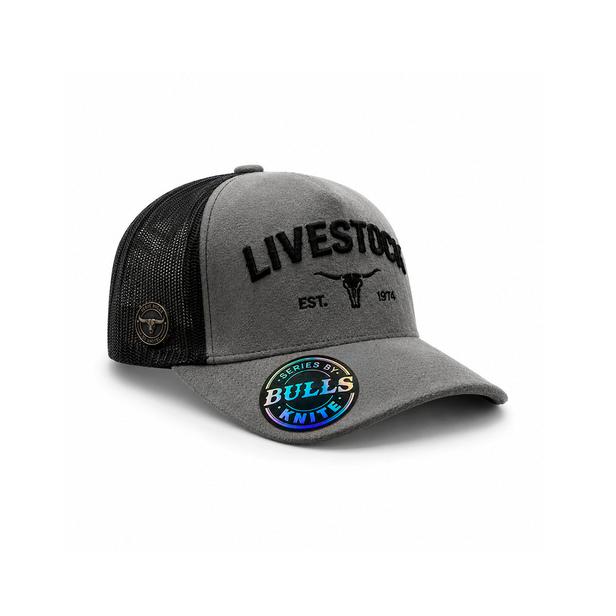 Gorra Trucker Knite Bulls Steel Ranch Cráneo Gris gamuza
