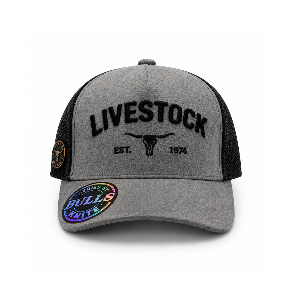 Gorra Trucker Knite Bulls Steel Ranch Cráneo Gris gamuza