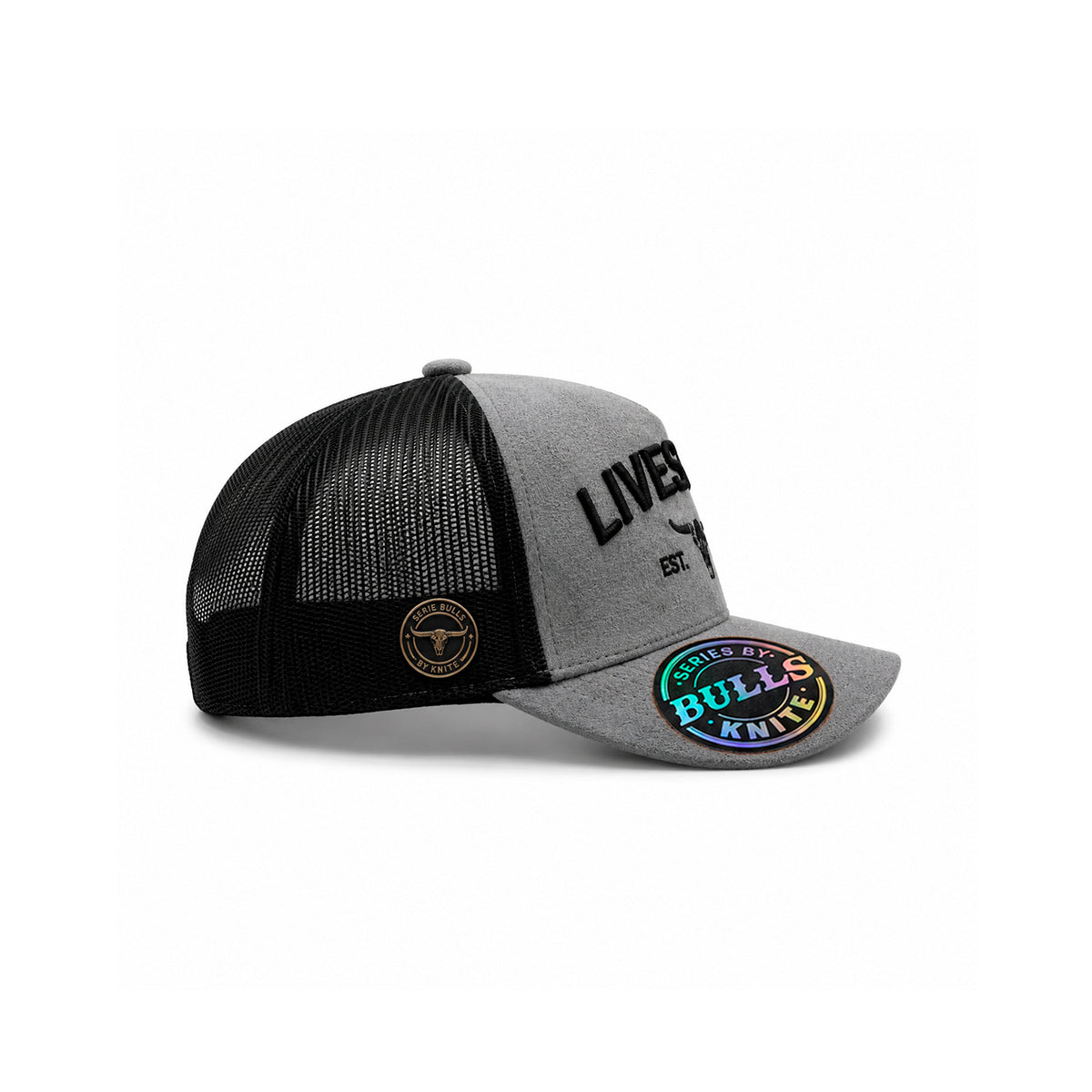 Gorra Trucker Knite Bulls Steel Ranch Cráneo Gris gamuza