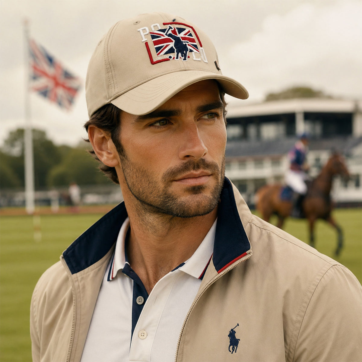 Gorra Polo Caballero England Flag Bordada Beisbolera beige