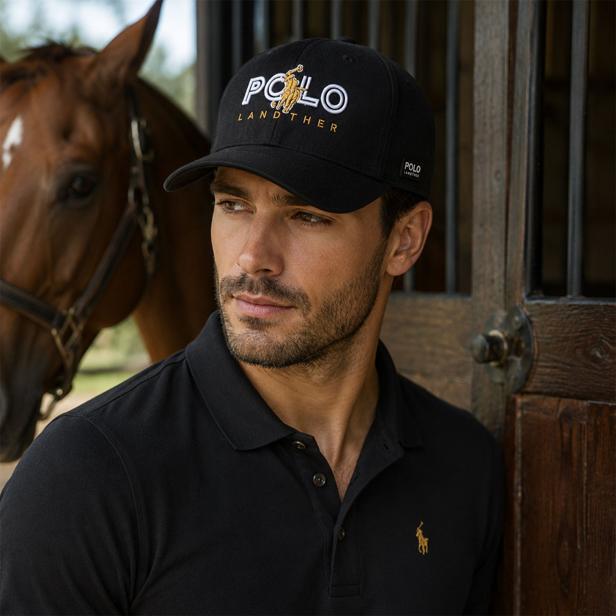 Gorra Polo Caballero Golden Stroke Bordada Beisbolera negro