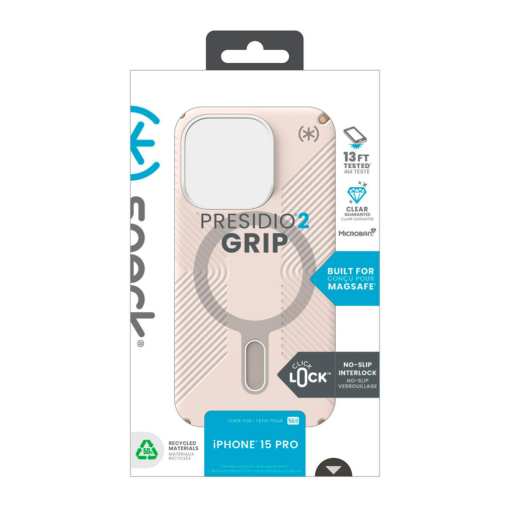 Funda Speck Presidio Grip Compatible con iPhone 15 Pro Hueso