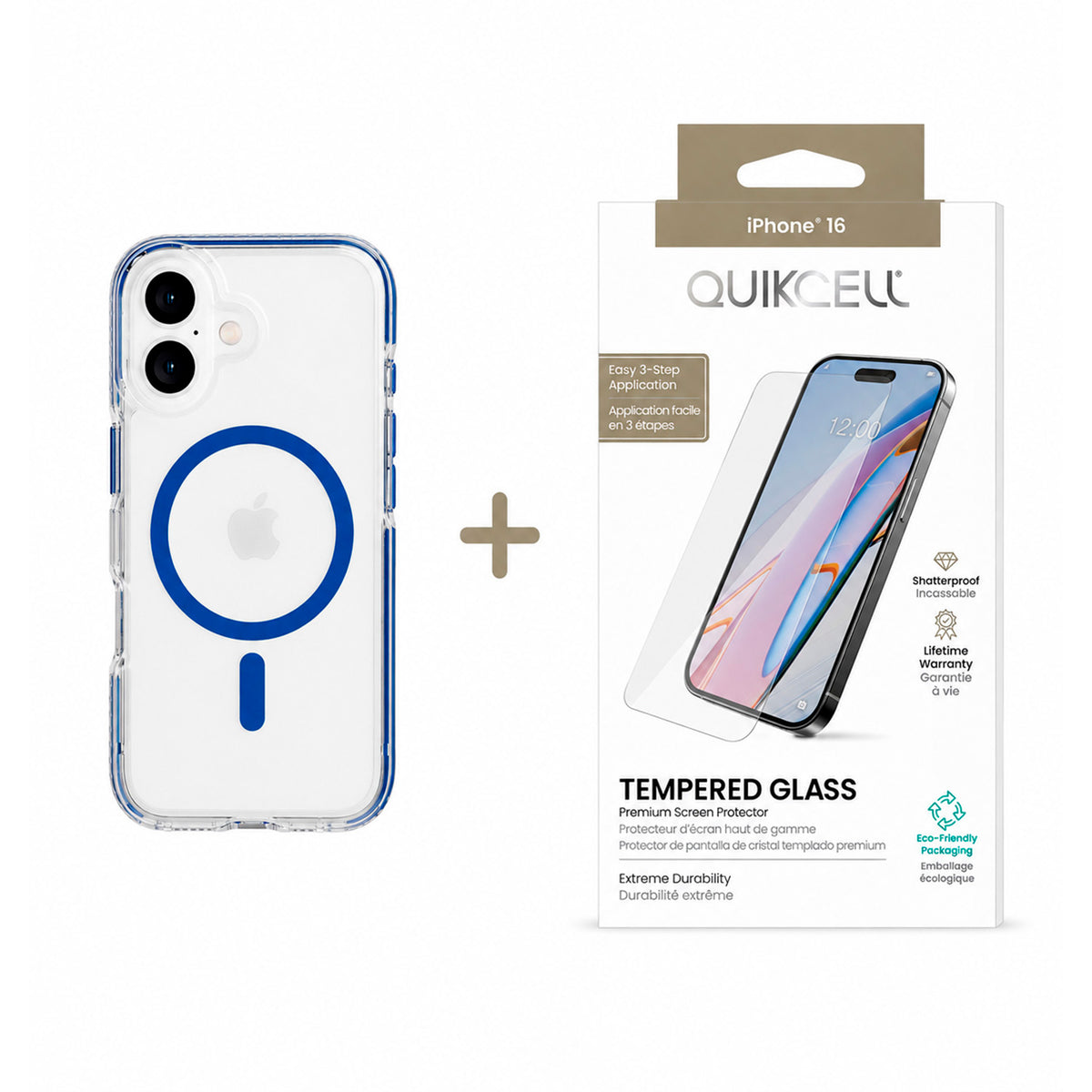 Funda Kit Tech21 EvoCrystal Compatible iPhone 16 Azul y Mica