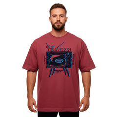 Playera Oversized Hombre Algodón 240g Retro Tv Glitch