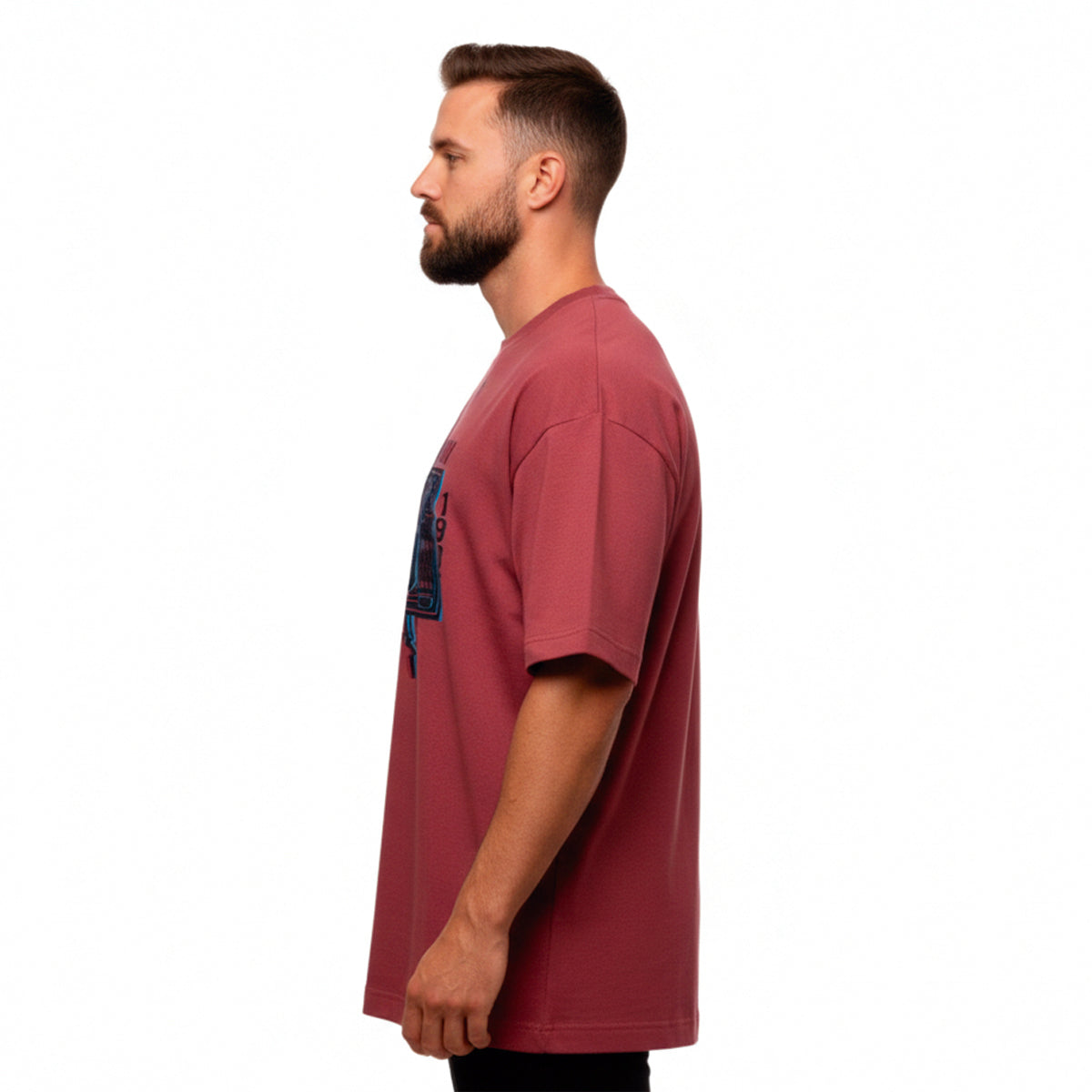 Playera Oversized Hombre Algodón 240g Retro Tv Glitch