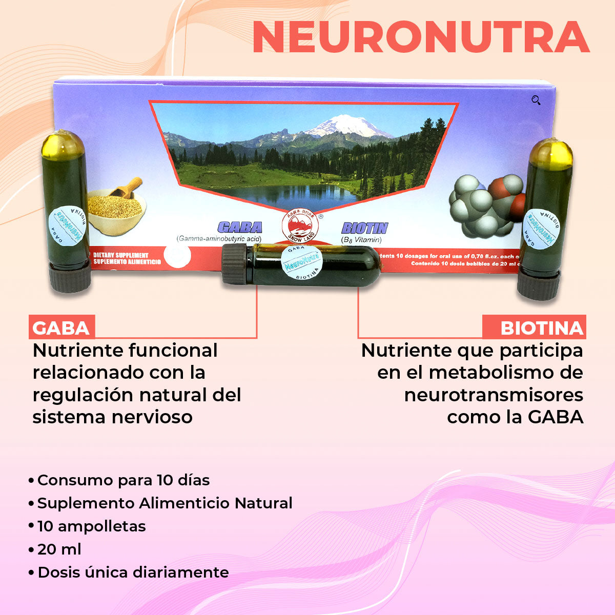 GABA y Biotina Neuronutra 10 Ampolletas Bebibles