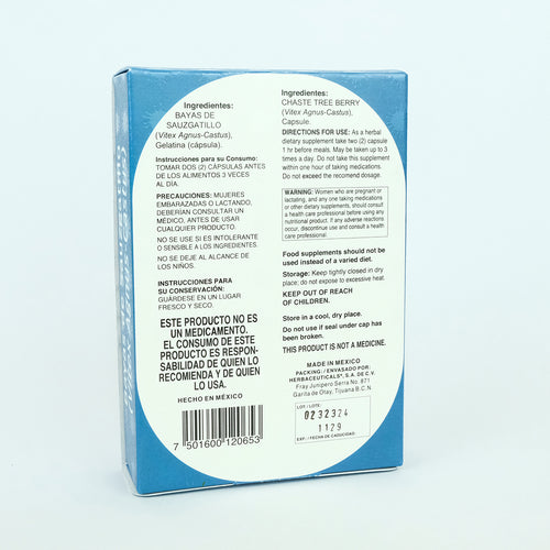 Boticaté Sauzgatillo orgánico 60 cápsulas 450 mg Vitexina