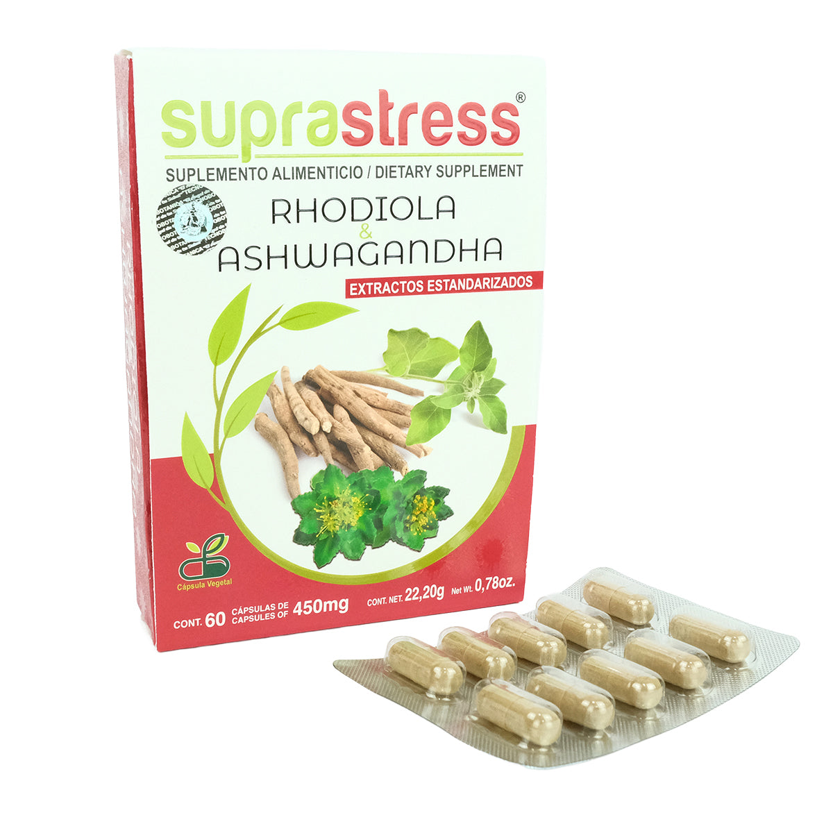 Rhodiola y Ashwagandha Boticaté 60 capsulas 450 mg de