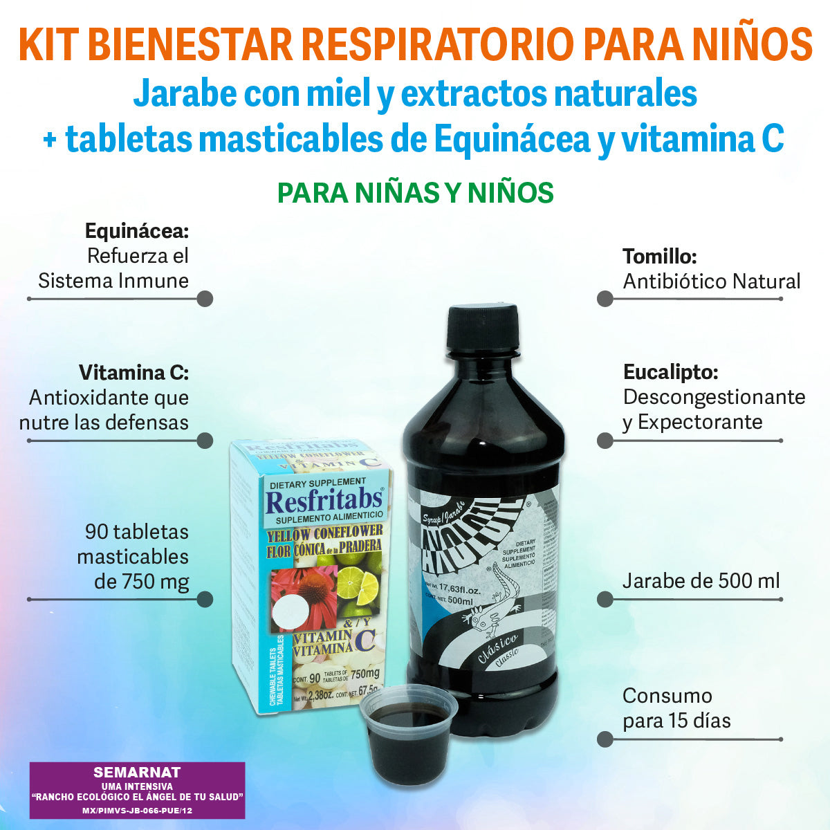 Equinacea Vitamina C Kit Infantil Jarabe Miel 500ml