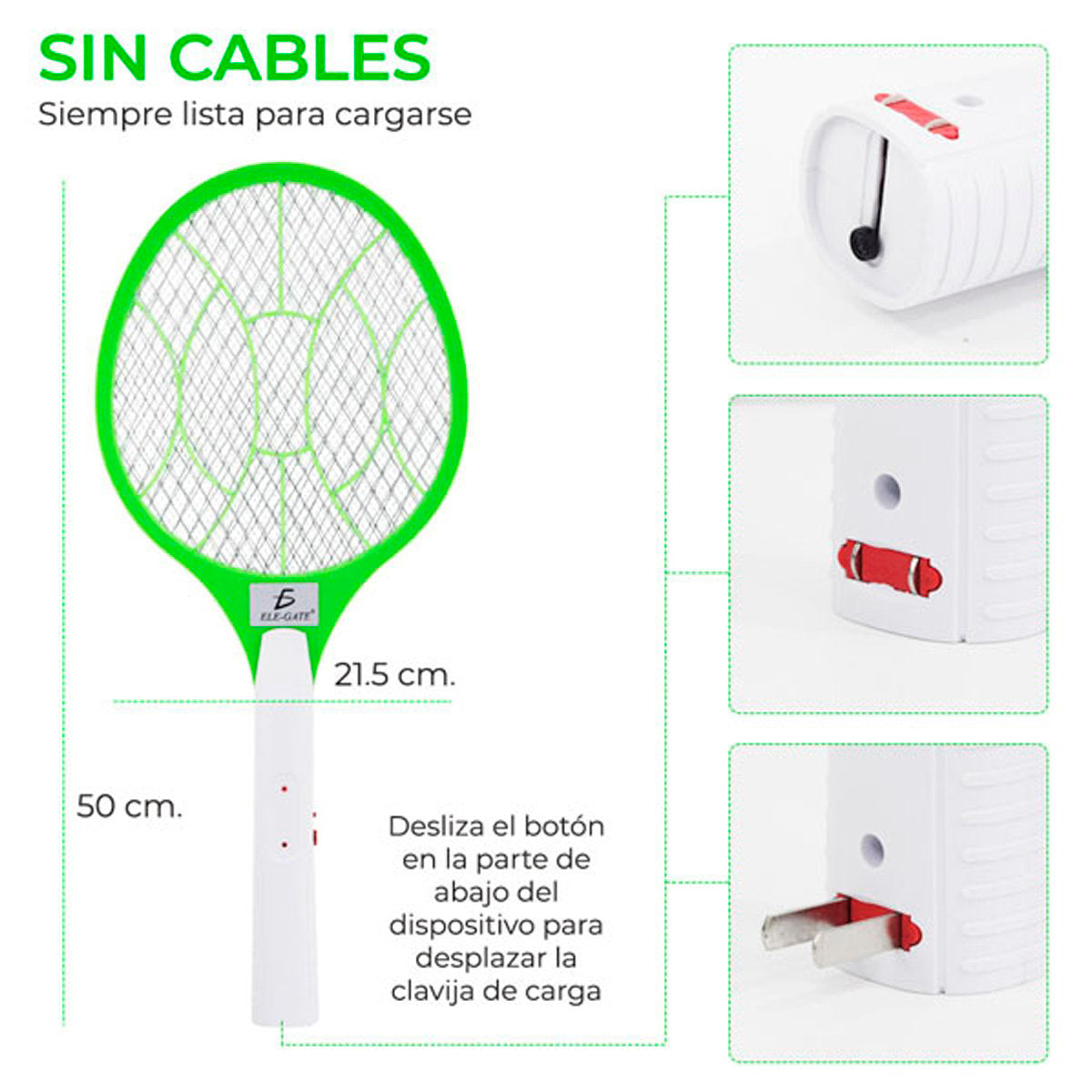 Raqueta Mata Mosquitos LED Recargable Eléctrica