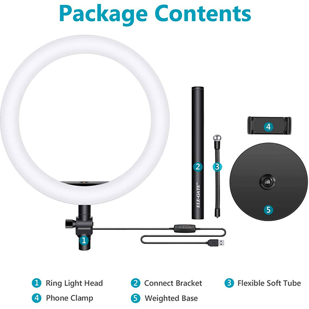 Aro Luz Led Elegate 8 Pulgadas Para Smartphone - Negro Blanco cálido/Blanco frío