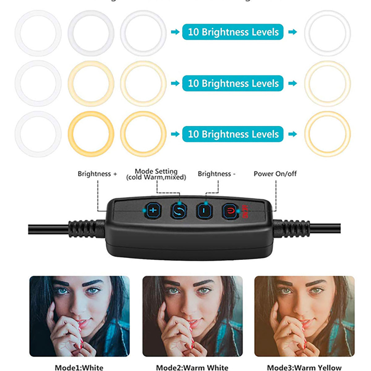 Aro Luz Led Elegate 8 Pulgadas Para Smartphone - Negro Blanco cálido/Blanco frío
