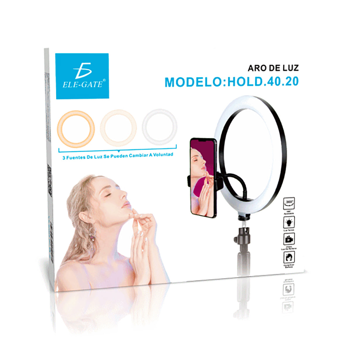 Aro Luz Led Elegate 8 Pulgadas Para Smartphone - Negro Blanco cálido/Blanco frío