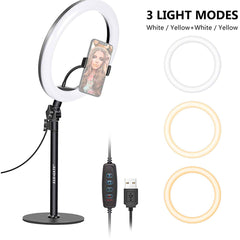 Aro Luz Led Elegate De 10 Pulgadas Con Soporte Para Mesa - Negro Blanco cálido/Blanco frío