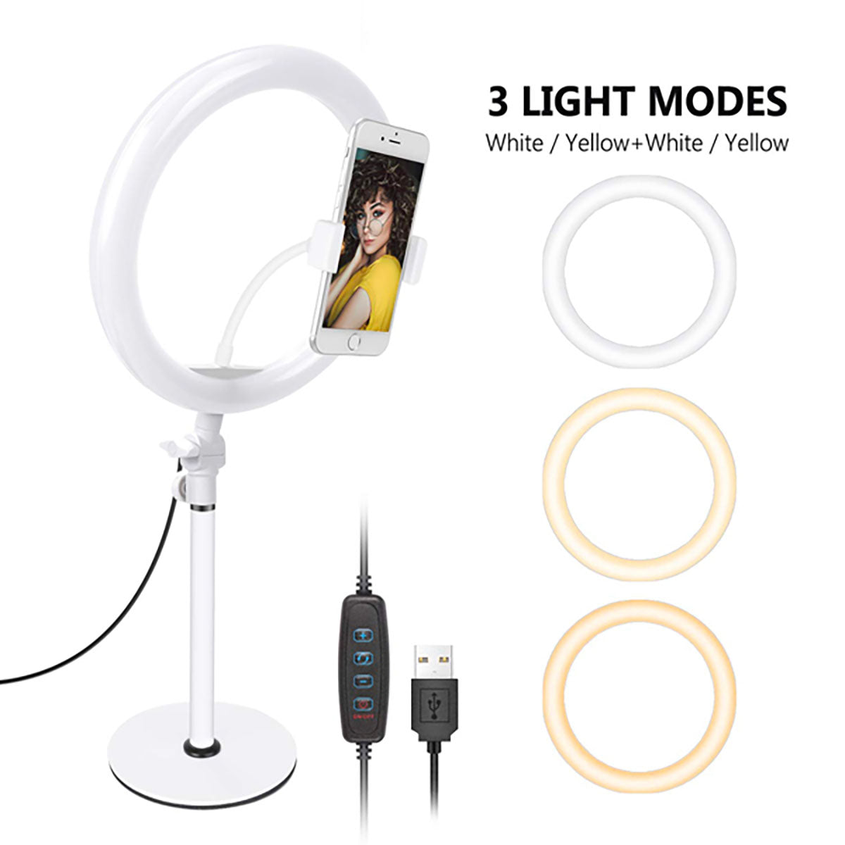 Aro Luz Led Elegate De 10 Pulgadas Con Soporte Para Mesa - Negro Blanco cálido/Blanco frío