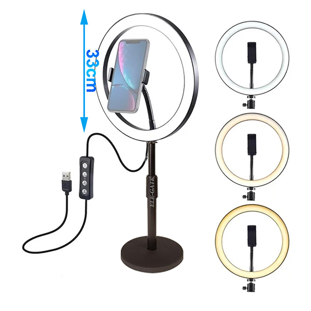 Aro De Luz Led Elegate De 12 Pulgadas 33 Cm Con Tripie - Negro Blanco frío