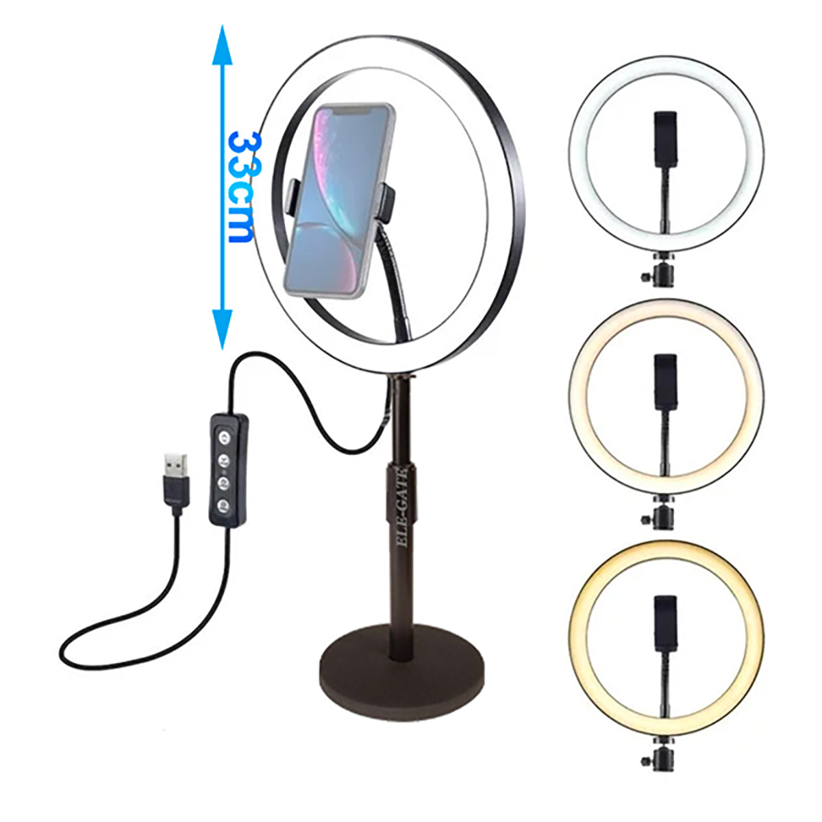 Aro De Luz Led Elegate De 12 Pulgadas 33 Cm Con Tripie - Negro Blanco frío