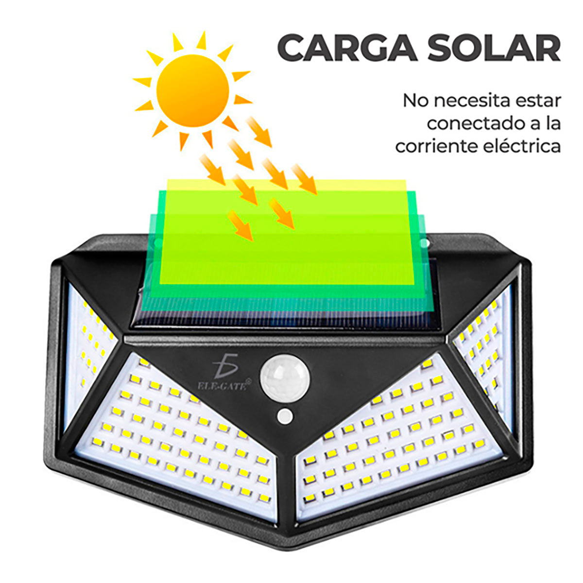 Lampara Solar Sensor De Movimiento 100leds Ele-gate - Negro