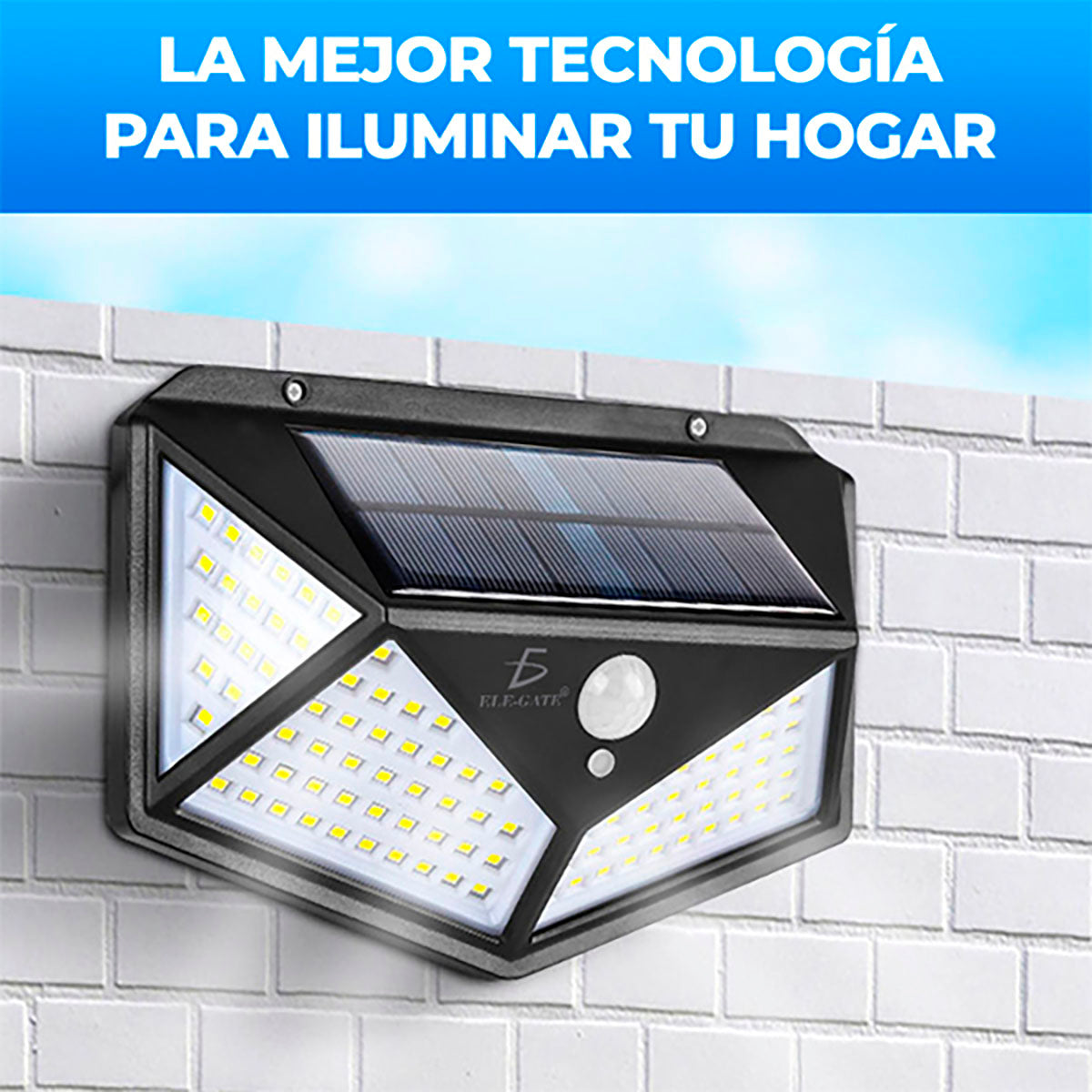 Lampara Solar Sensor De Movimiento 100leds Ele-gate - Negro